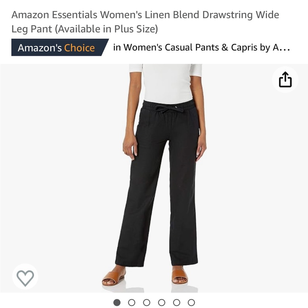 Amazon Essentials Women's Linen Blend Drawstring Wide Leg Pant- Black